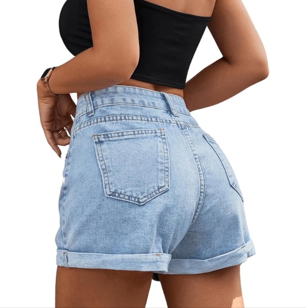 SweatyPocks Denim Blue Women's Shorts - Picture 2 of 7